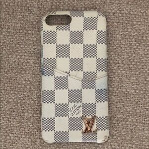 Louis Vuitton Damier Azur Checkered Phone Case with Gold LV Emblem